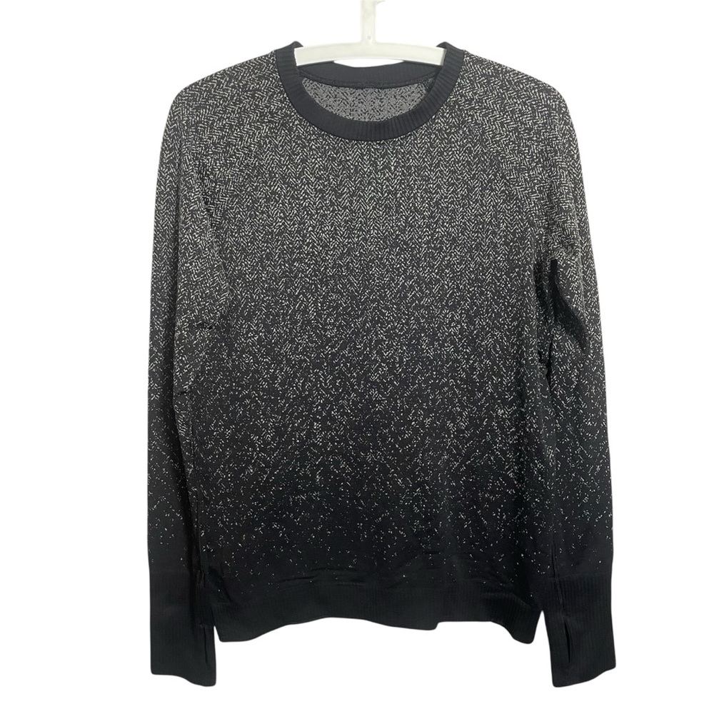 Lululemon Rest Less Pullover Herringbone Fade Black White Long Sleeve Top